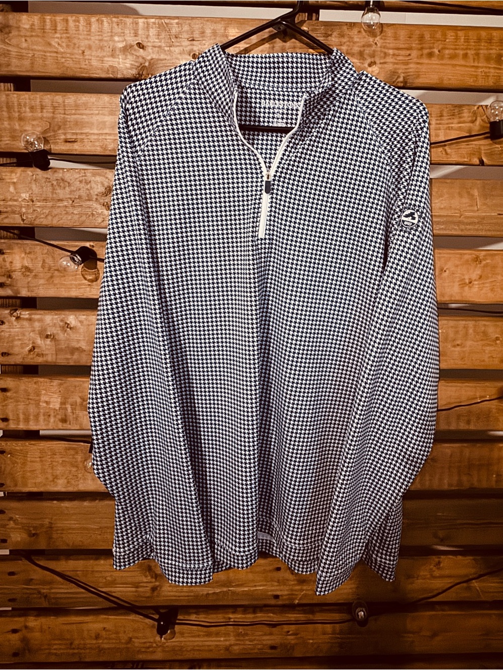 Harlestons NAVY and white Houndstooth 1/4 Zip Performance Golf Pullover L